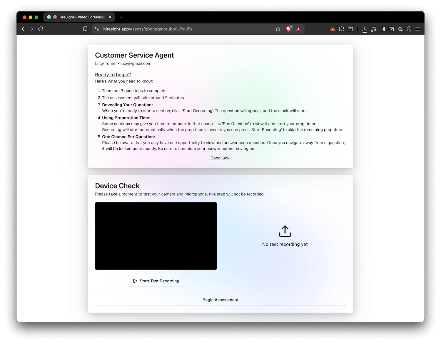 Candidate assessment screen A