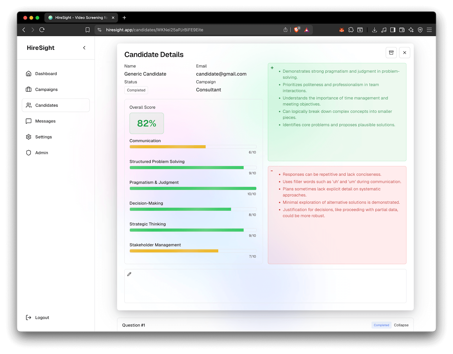 AI analysis results A